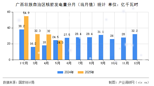 廣西壯族自治區核能發電量分月（當月值）統計